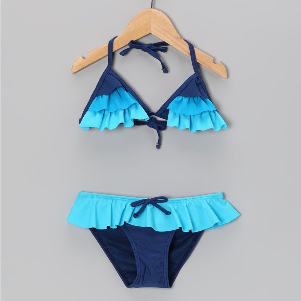 Envya Ruffled Blue Bikini TOP ONLY Girls Size 12